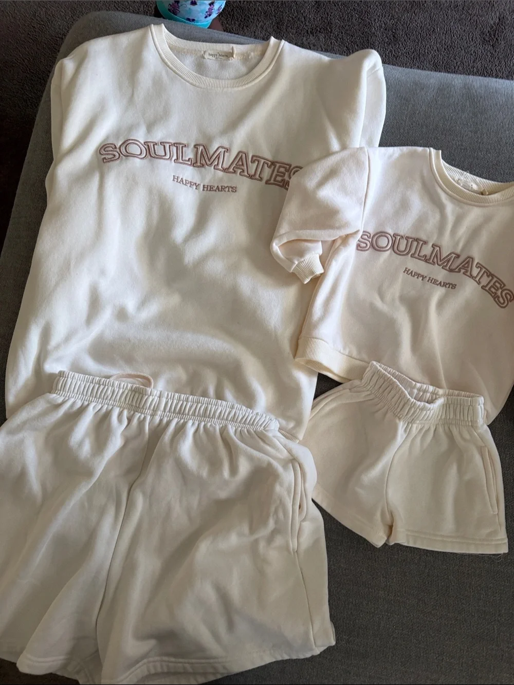 Kids Cream 'Soulmates' Cozy Pajama Set - Crewneck Top & Shorts